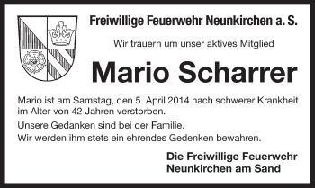 Traueranzeige von Mario Scharrer von Pegnitz-Zeitung